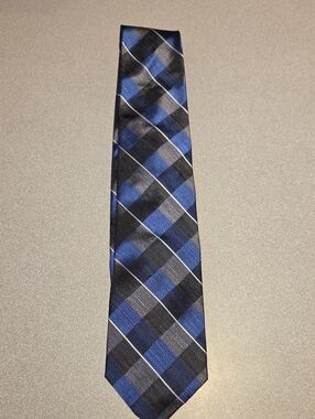 Pronto Uomo Blue and Black Plaid Silk Tie